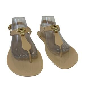 Michael Kors Hamilton Lock Jelly Thong Sandals US 9 Neutral Beige Gold Locks